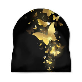 Шапка 3D с принтом Золотые бабочки в Тюмени, 100% полиэстер | универсальный размер, печать по всей поверхности изделия | Тематика изображения на принте: бабочки | девушкам | злато | золото