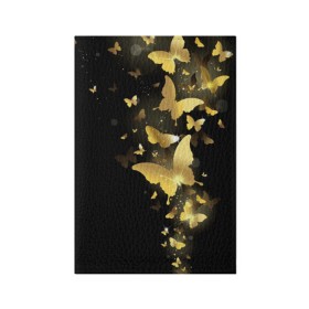 Обложка для паспорта матовая кожа с принтом Золотые бабочки в Тюмени, натуральная матовая кожа | размер 19,3 х 13,7 см; прозрачные пластиковые крепления | Тематика изображения на принте: бабочки | девушкам | злато | золото