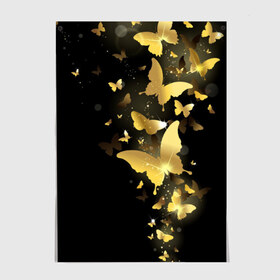 Постер с принтом Золотые бабочки в Тюмени, 100% бумага
 | бумага, плотность 150 мг. Матовая, но за счет высокого коэффициента гладкости имеет небольшой блеск и дает на свету блики, но в отличии от глянцевой бумаги не покрыта лаком | бабочки | девушкам | злато | золото