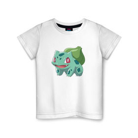 Детская футболка хлопок с принтом Бульбазавр в Тюмени, 100% хлопок | круглый вырез горловины, полуприлегающий силуэт, длина до линии бедер | bulbasaur | pokemon | покемон | покемоны