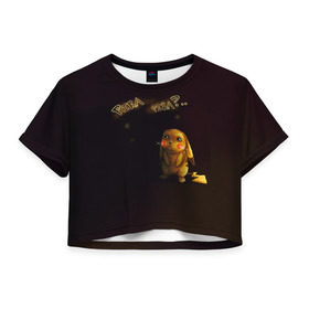 Женская футболка 3D укороченная с принтом Грустный Пикачу в Тюмени, 100% полиэстер | круглая горловина, длина футболки до линии талии, рукава с отворотами | Тематика изображения на принте: пикачу
