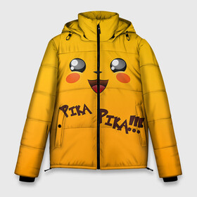 Мужская зимняя куртка 3D с принтом Мордочка Пикачу в Тюмени, верх — 100% полиэстер; подкладка — 100% полиэстер; утеплитель — 100% полиэстер | длина ниже бедра, свободный силуэт Оверсайз. Есть воротник-стойка, отстегивающийся капюшон и ветрозащитная планка. 

Боковые карманы с листочкой на кнопках и внутренний карман на молнии. | Тематика изображения на принте: пикачу
