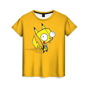 Женская футболка 3D с принтом Забавный пикачу в Тюмени, 100% полиэфир ( синтетическое хлопкоподобное полотно) | прямой крой, круглый вырез горловины, длина до линии бедер | пикачу