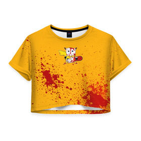 Женская футболка 3D укороченная с принтом Пикачу-агрессор в Тюмени, 100% полиэстер | круглая горловина, длина футболки до линии талии, рукава с отворотами | пикачу