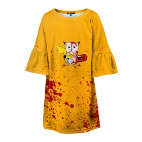 Детское платье 3D с принтом Пикачу-агрессор в Тюмени, 100% полиэстер | прямой силуэт, чуть расширенный к низу. Круглая горловина, на рукавах — воланы | пикачу
