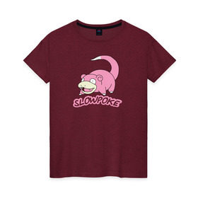 Женская футболка хлопок с принтом Slowpoke в Тюмени, 100% хлопок | прямой крой, круглый вырез горловины, длина до линии бедер, слегка спущенное плечо | pikachu | pokemon | slowpoke | пикачу | покемон | покемоны | слоупок