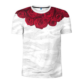 Мужская футболка 3D спортивная с принтом Roses White в Тюмени, 100% полиэстер с улучшенными характеристиками | приталенный силуэт, круглая горловина, широкие плечи, сужается к линии бедра | розы цветы swag тренд мода клубная