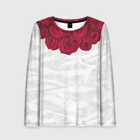 Женский лонгслив 3D с принтом Roses White в Тюмени, 100% полиэстер | длинные рукава, круглый вырез горловины, полуприлегающий силуэт | розы цветы swag тренд мода клубная