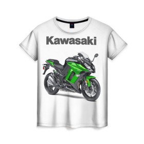 Женская футболка 3D с принтом Kawasaky Ninja 1000 в Тюмени, 100% полиэфир ( синтетическое хлопкоподобное полотно) | прямой крой, круглый вырез горловины, длина до линии бедер | kawasaky