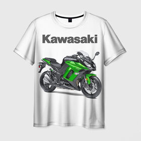 Мужская футболка 3D с принтом Kawasaky Ninja 1000 в Тюмени, 100% полиэфир | прямой крой, круглый вырез горловины, длина до линии бедер | Тематика изображения на принте: kawasaky