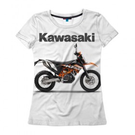 Женская футболка 3D с принтом Kawasaky Enduro в Тюмени, 100% полиэфир ( синтетическое хлопкоподобное полотно) | прямой крой, круглый вырез горловины, длина до линии бедер | kawasaky