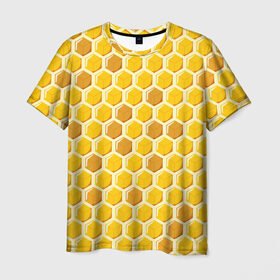 Мужская футболка 3D с принтом Медовые соты в Тюмени, 100% полиэфир | прямой крой, круглый вырез горловины, длина до линии бедер | Тематика изображения на принте: арт | еда | мед | пчелы | соты