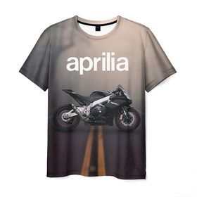 Мужская футболка 3D с принтом Aprilia RSV4 в Тюмени, 100% полиэфир | прямой крой, круглый вырез горловины, длина до линии бедер | aprilia