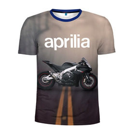 Мужская футболка 3D спортивная с принтом Aprilia RSV4 в Тюмени, 100% полиэстер с улучшенными характеристиками | приталенный силуэт, круглая горловина, широкие плечи, сужается к линии бедра | aprilia