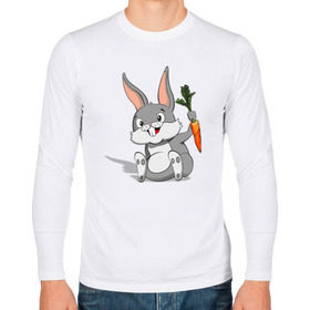 Мужской лонгслив хлопок с принтом Зайчик в Тюмени, 100% хлопок |  | год кролика | зайчик | заяц | кролик | морковь
