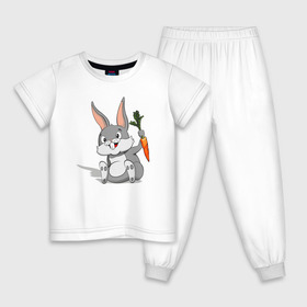 Детская пижама хлопок с принтом Зайчик в Тюмени, 100% хлопок |  брюки и футболка прямого кроя, без карманов, на брюках мягкая резинка на поясе и по низу штанин
 | год кролика | зайчик | заяц | кролик | морковь