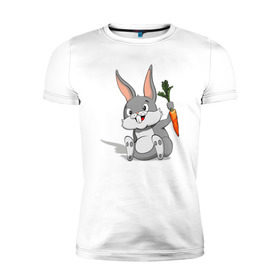Мужская футболка премиум с принтом Зайчик в Тюмени, 92% хлопок, 8% лайкра | приталенный силуэт, круглый вырез ворота, длина до линии бедра, короткий рукав | Тематика изображения на принте: год кролика | зайчик | заяц | кролик | морковь