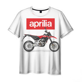 Мужская футболка 3D с принтом Aprilia SXV550 в Тюмени, 100% полиэфир | прямой крой, круглый вырез горловины, длина до линии бедер | Тематика изображения на принте: aprilia
