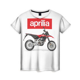 Женская футболка 3D с принтом Aprilia SXV550 в Тюмени, 100% полиэфир ( синтетическое хлопкоподобное полотно) | прямой крой, круглый вырез горловины, длина до линии бедер | aprilia