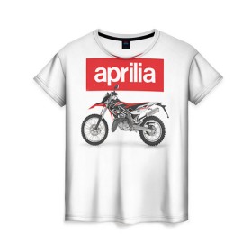 Женская футболка 3D с принтом Aprilia enduro в Тюмени, 100% полиэфир ( синтетическое хлопкоподобное полотно) | прямой крой, круглый вырез горловины, длина до линии бедер | aprilia