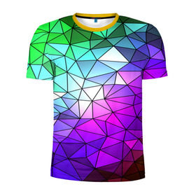 Мужская футболка 3D спортивная с принтом Стекло мозаики в Тюмени, 100% полиэстер с улучшенными характеристиками | приталенный силуэт, круглая горловина, широкие плечи, сужается к линии бедра | полигон | разноцветный | треугольники