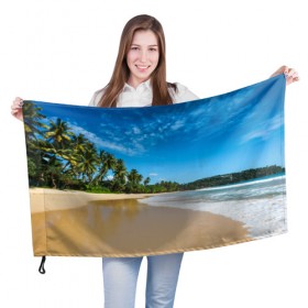 Флаг 3D с принтом Шикарный пляж в Тюмени, 100% полиэстер | плотность ткани — 95 г/м2, размер — 67 х 109 см. Принт наносится с одной стороны | вода | голубое небо | жара | загар | зной | каникулы | купание | море | океан | отдых | отпуск | пальмы | песок | приключение | путешествие | туризм