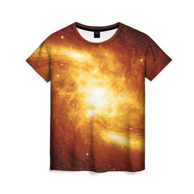 Женская футболка 3D с принтом Огненная галактика в Тюмени, 100% полиэфир ( синтетическое хлопкоподобное полотно) | прямой крой, круглый вырез горловины, длина до линии бедер | вселенная | галактика | звёзды | земля | комета | космос | метеориты | метеоры | млечный путь | орбита | планеты | солнечная система | солнце