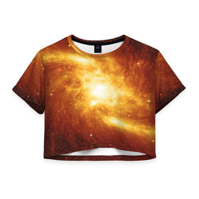 Женская футболка 3D укороченная с принтом Огненная галактика в Тюмени, 100% полиэстер | круглая горловина, длина футболки до линии талии, рукава с отворотами | Тематика изображения на принте: вселенная | галактика | звёзды | земля | комета | космос | метеориты | метеоры | млечный путь | орбита | планеты | солнечная система | солнце