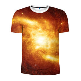 Мужская футболка 3D спортивная с принтом Огненная галактика в Тюмени, 100% полиэстер с улучшенными характеристиками | приталенный силуэт, круглая горловина, широкие плечи, сужается к линии бедра | вселенная | галактика | звёзды | земля | комета | космос | метеориты | метеоры | млечный путь | орбита | планеты | солнечная система | солнце