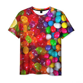 Мужская футболка 3D с принтом Вкусняшки в Тюмени, 100% полиэфир | прямой крой, круглый вырез горловины, длина до линии бедер | вкуснотища | вкусняшки | глазурь | карамельки | конфетки | конфеты | мармеладки | сахар | сладости