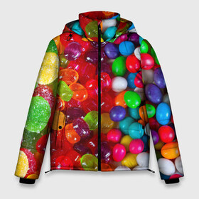 Мужская зимняя куртка 3D с принтом Вкусняшки в Тюмени, верх — 100% полиэстер; подкладка — 100% полиэстер; утеплитель — 100% полиэстер | длина ниже бедра, свободный силуэт Оверсайз. Есть воротник-стойка, отстегивающийся капюшон и ветрозащитная планка. 

Боковые карманы с листочкой на кнопках и внутренний карман на молнии. | вкуснотища | вкусняшки | глазурь | карамельки | конфетки | конфеты | мармеладки | сахар | сладости