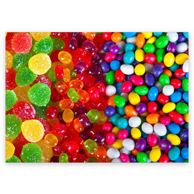 Поздравительная открытка с принтом Вкусняшки в Тюмени, 100% бумага | плотность бумаги 280 г/м2, матовая, на обратной стороне линовка и место для марки
 | вкуснотища | вкусняшки | глазурь | карамельки | конфетки | конфеты | мармеладки | сахар | сладости