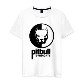 Мужская футболка хлопок с принтом Питбуль в Тюмени, 100% хлопок | прямой крой, круглый вырез горловины, длина до линии бедер, слегка спущенное плечо. | Тематика изображения на принте: питбуль | собака