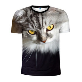 Мужская футболка 3D спортивная с принтом Жёлтые глаза в Тюмени, 100% полиэстер с улучшенными характеристиками | приталенный силуэт, круглая горловина, широкие плечи, сужается к линии бедра | взгляд | глаза | голова животного | киска | кот | котёнок | кошка | прикольные картинки