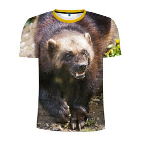 Мужская футболка 3D спортивная с принтом Росомаха в Тюмени, 100% полиэстер с улучшенными характеристиками | приталенный силуэт, круглая горловина, широкие плечи, сужается к линии бедра | Тематика изображения на принте: животные | лес | медведи | охота | природа | туризм
