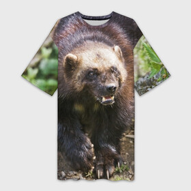 Платье-футболка 3D с принтом Росомаха в Тюмени,  |  | животные | лес | медведи | охота | природа | туризм