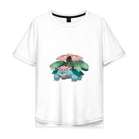 Мужская футболка хлопок Oversize с принтом Венузавр в Тюмени, 100% хлопок | свободный крой, круглый ворот, “спинка” длиннее передней части | венузавр | покемон