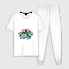 Мужская пижама хлопок с принтом Венузавр в Тюмени, 100% хлопок | брюки и футболка прямого кроя, без карманов, на брюках мягкая резинка на поясе и по низу штанин
 | венузавр | покемон