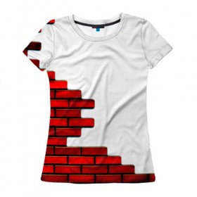 Женская футболка 3D с принтом Кирпичики в Тюмени, 100% полиэфир ( синтетическое хлопкоподобное полотно) | прямой крой, круглый вырез горловины, длина до линии бедер | белый | красный | стена