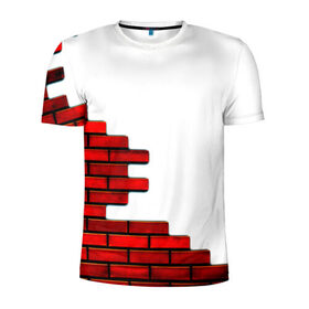Мужская футболка 3D спортивная с принтом Кирпичики в Тюмени, 100% полиэстер с улучшенными характеристиками | приталенный силуэт, круглая горловина, широкие плечи, сужается к линии бедра | белый | красный | стена