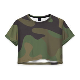 Женская футболка 3D укороченная с принтом Камуфляж (хаки) в Тюмени, 100% полиэстер | круглая горловина, длина футболки до линии талии, рукава с отворотами | camouflage | камуфляж | хаки