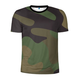 Мужская футболка 3D спортивная с принтом Камуфляж (хаки) в Тюмени, 100% полиэстер с улучшенными характеристиками | приталенный силуэт, круглая горловина, широкие плечи, сужается к линии бедра | camouflage | камуфляж | хаки
