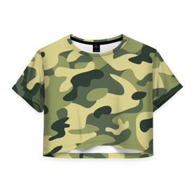 Женская футболка 3D укороченная с принтом Зелёный камуфляж в Тюмени, 100% полиэстер | круглая горловина, длина футболки до линии талии, рукава с отворотами | camouflage | green camouflage | зеленый камуфляж | камуфляж