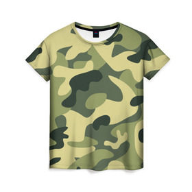 Женская футболка 3D с принтом Зелёный камуфляж в Тюмени, 100% полиэфир ( синтетическое хлопкоподобное полотно) | прямой крой, круглый вырез горловины, длина до линии бедер | camouflage | green camouflage | зеленый камуфляж | камуфляж