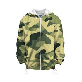 Детская куртка 3D с принтом Зелёный камуфляж в Тюмени, 100% полиэстер | застежка — молния, подол и капюшон оформлены резинкой с фиксаторами, по бокам — два кармана без застежек, один потайной карман на груди, плотность верхнего слоя — 90 г/м2; плотность флисового подклада — 260 г/м2 | Тематика изображения на принте: camouflage | green camouflage | зеленый камуфляж | камуфляж