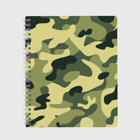 Тетрадь с принтом Зелёный камуфляж в Тюмени, 100% бумага | 48 листов, плотность листов — 60 г/м2, плотность картонной обложки — 250 г/м2. Листы скреплены сбоку удобной пружинной спиралью. Уголки страниц и обложки скругленные. Цвет линий — светло-серый
 | camouflage | green camouflage | зеленый камуфляж | камуфляж