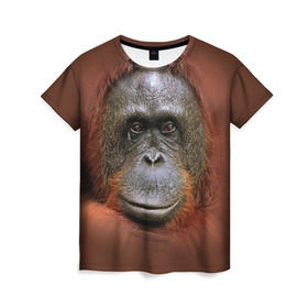 Женская футболка 3D с принтом Обезьяна в Тюмени, 100% полиэфир ( синтетическое хлопкоподобное полотно) | прямой крой, круглый вырез горловины, длина до линии бедер | животные | о.м.с.к. | обезьяна | орангутанг