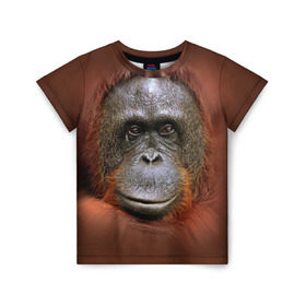 Детская футболка 3D с принтом Обезьяна в Тюмени, 100% гипоаллергенный полиэфир | прямой крой, круглый вырез горловины, длина до линии бедер, чуть спущенное плечо, ткань немного тянется | животные | о.м.с.к. | обезьяна | орангутанг