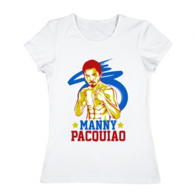 Женская футболка хлопок с принтом Manny Pacquao в Тюмени, 100% хлопок | прямой крой, круглый вырез горловины, длина до линии бедер, слегка спущенное плечо | 