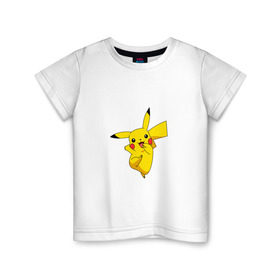 Детская футболка хлопок с принтом Pikachu Smile в Тюмени, 100% хлопок | круглый вырез горловины, полуприлегающий силуэт, длина до линии бедер | Тематика изображения на принте: пикачу | покемон